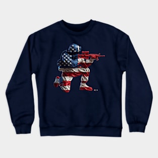 American Military Soldier and USA Flag by focusln Crewneck Sweatshirt